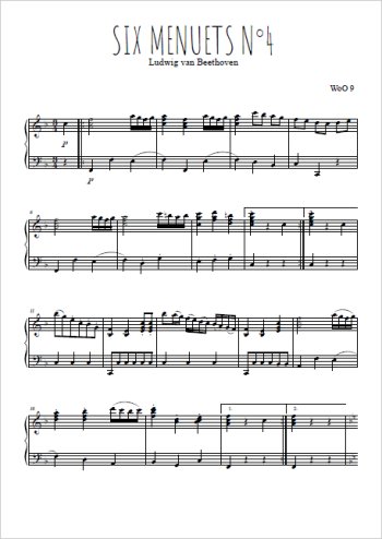 Téléchargez l'arrangement pour piano de la partition de Six menuets WoO 9, N°4 en PDF